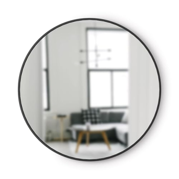 Umbra Hub Round Wall Mirror with Rubber Frame, Modern Style for Bathroom, Entryway, Living Room and More, 37-Inch, Black