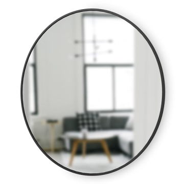 Umbra Hub Round Wall Mirror with Rubber Frame, Modern Style for Bathroom, Entryway, Living Room and More, 37-Inch, Black