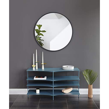 Umbra Hub Round Wall Mirror with Rubber Frame, Modern Style for Bathroom, Entryway, Living Room and More, 37-Inch, Black