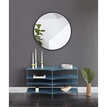 Umbra Hub Round Wall Mirror with Rubber Frame, Modern Style for Bathroom, Entryway, Living Room and More, 37-Inch, Black