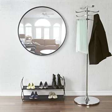 Umbra Hub Round Wall Mirror with Rubber Frame, Modern Style for Bathroom, Entryway, Living Room and More, 37-Inch, Black