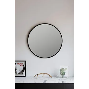 Umbra Hub Round Wall Mirror with Rubber Frame, Modern Style for Bathroom, Entryway, Living Room and More, 37-Inch, Black