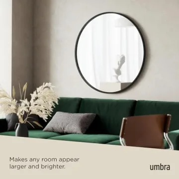 Umbra Hub Round Wall Mirror with Rubber Frame, Modern Style for Bathroom, Entryway, Living Room and More, 37-Inch, Black