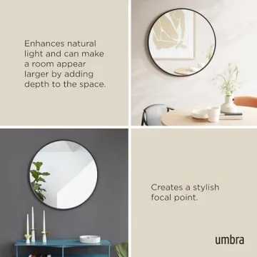 Umbra Hub Round Wall Mirror with Rubber Frame, Modern Style for Bathroom, Entryway, Living Room and More, 37-Inch, Black