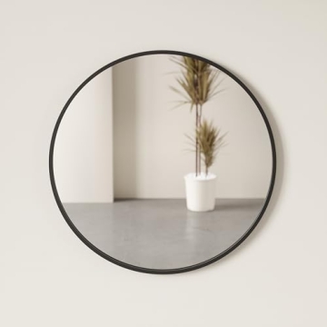 Umbra Hub Round Wall Mirror with Rubber Frame, Modern Style for Bathroom, Entryway, Living Room and More, 37-Inch, Black