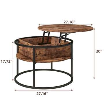HOJINLINERO Round Lift Top Coffee Table,Coffee Tables Living Room,Black Coffee Table with Storage Hidden Compartment,Wood Farmhouse Coffee Table Decor,Center Table for Living Room,Modern Coffee Table