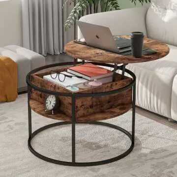 HOJINLINERO Round Lift Top Coffee Table,Coffee Tables Living Room,Black Coffee Table with Storage Hidden Compartment,Wood Farmhouse Coffee Table Decor,Center Table for Living Room,Modern Coffee Table