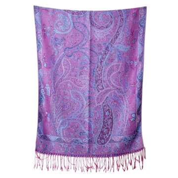 Achillea Soft Silky Reversible Paisley Pashmina Shawl Wrap Scarf w/Fringes (Tapestry Purple)