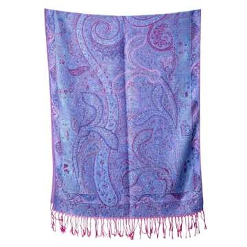 Achillea Soft Silky Reversible Paisley Pashmina Shawl Wrap Scarf w/Fringes (Tapestry Purple)
