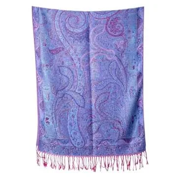 Achillea Soft Silky Reversible Paisley Pashmina Shawl Wrap Scarf w/Fringes (Tapestry Purple)