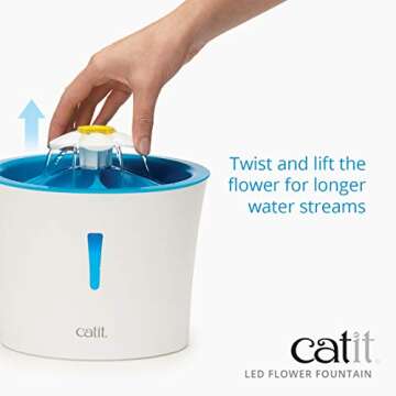 Catit LED Flower Fountain with Triple Action Filter, Cat Drinking Water Fountain, Blue, 3 L