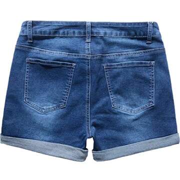 vanberfia Women's High Waist Denim Jean Raw Hem Ripped Shorts with Pockets (JS2019DK006-2, M)
