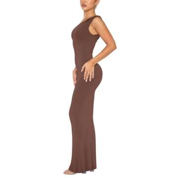 REORIA Women's Sexy One Shoulder Long Dress Formal Elegant Wedding Guest Sleeveless Ribbed Bodycon Maxi Dresses Coffee S