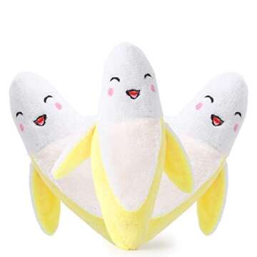 AOTOHOOPE Dog Toys for Teddy Dog Small Dogs - Pet Puppy Plush Chew Squeaker Squeaky Bananas Interactive Dog Toy - Set of 3