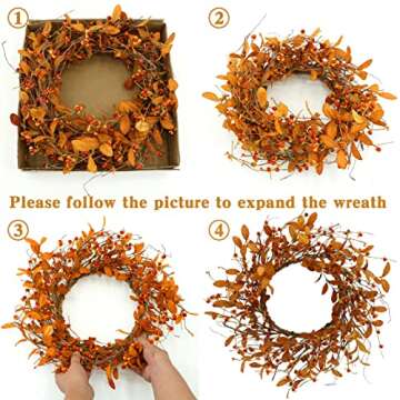 AMF0RESJ Artificial Fall Wreath for Front Door Autumn Door Wreath with Bitter Sweet Berry,Dry Vine Branches for Indoor Outdoor Farmhouse Home Wall Window Festival Wedding Decor, Gift Boxes Included