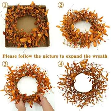AMF0RESJ Artificial Fall Wreath for Front Door Autumn Door Wreath with Bitter Sweet Berry,Dry Vine Branches for Indoor Outdoor Farmhouse Home Wall Window Festival Wedding Decor, Gift Boxes Included