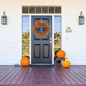 AMF0RESJ Artificial Fall Wreath for Front Door Autumn Door Wreath with Bitter Sweet Berry,Dry Vine Branches for Indoor Outdoor Farmhouse Home Wall Window Festival Wedding Decor, Gift Boxes Included