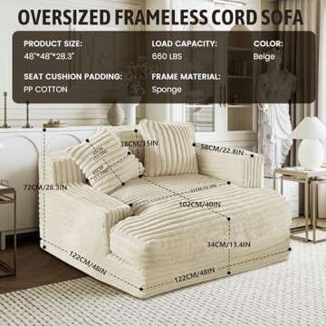 homecozy Multifunctional Oversized Chaise Lounge - Beige Floor Loveseat for Gaming and Reading