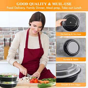 MUCHII [50 Pack Meal Prep Container, 24 oz Round To Go Containers with Lids, Plastic Containers for ...