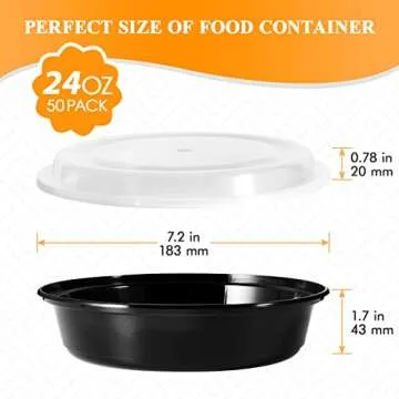 MUCHII [50 Pack Meal Prep Container, 24 oz Round To Go Containers with Lids, Plastic Containers for Food Microwave and Freezer Safe