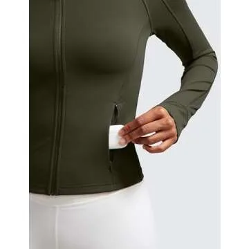 CRZ YOGA Butterluxe Womens Cropped Slim Fit Workout Jacket Weightless Track Athletic Full Zip Up Tops with Thumb Holes Olive Green Medium