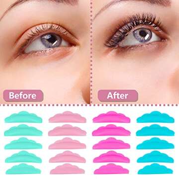 60 Pieces Silicone Eyelash Perming Curler Set 5 Size Reusable Eyelash Lift Pads and Y Shape Eyelash Brush, Lash Lift Pads Brush Grafting Lash Lifting Shield Rods for Curl Eyelash