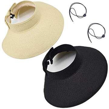 Sun Visor Hats Summer Wide Brim Clip on Beach Adjustable Large Brim Cap Golf Hat for Women…