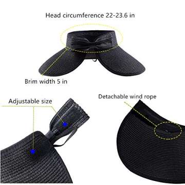 Sun Visor Hats Summer Wide Brim Clip on Beach Adjustable Large Brim Cap Golf Hat for Women…