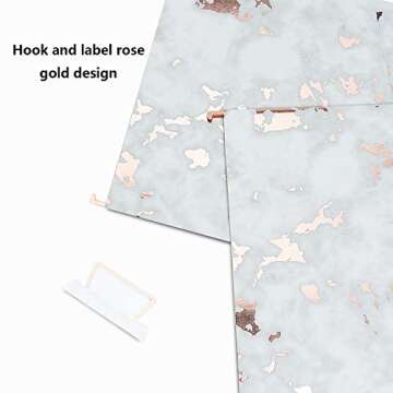 Y YOMA 12 Pack Rose Gold Hanging File Folders Letter Size Decorative File Folder Cute Pretty Hanging Folder Organizer for Filing Cabinet Office Home with 1/5-Cut Adjustable Tabs, 3 Marble Design