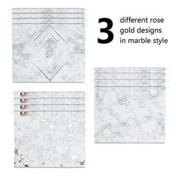 Y YOMA 12 Pack Rose Gold Hanging File Folders Letter Size Decorative File Folder Cute Pretty Hanging Folder Organizer for Filing Cabinet Office Home with 1/5-Cut Adjustable Tabs, 3 Marble Design