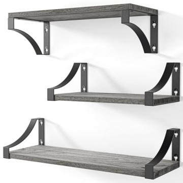Amada HOMEFURNISHING Wall Shelves Set of 3, Floating Shelves Hold up to 55lbs, Rustic Wood Wall Shel...