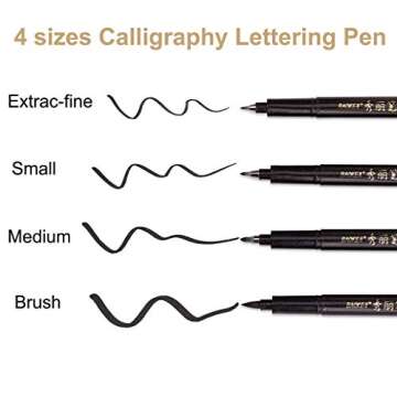Alycoco Refill Hand Lettering Pens, 4 Size Black Ink Calligraphy Pen Brush Lettering Pens Markers fo...