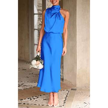 PRETTYGARDEN Women's 2025 Summer Satin Dress Elegant Sleeveless Mock Neck Cocktail Party Maxi Dresse...