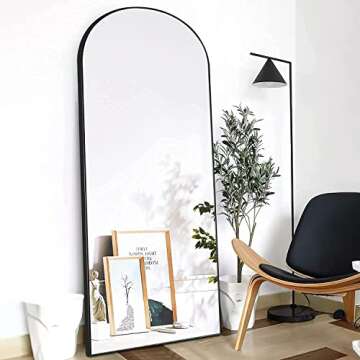 PexFix Arch Full Length Mirror Arched-Top Standing Mirror Floor Mirror Wall Mounted Mirror for Home Bedroom 65"x22" - Black