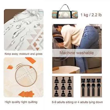 YRXRUS Picnic Blankets, Boho Picnic Mat for Waterproof Foldable, 79”x79” Extra Large Thick, Sandproof Oversized Outdoor Mat, for Parties, Camping, Park, Travel, Grass Gifts
