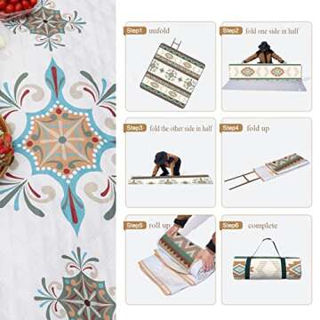 YRXRUS Picnic Blankets, Boho Picnic Mat for Waterproof Foldable, 79”x79” Extra Large Thick, Sandproof Oversized Outdoor Mat, for Parties, Camping, Park, Travel, Grass Gifts