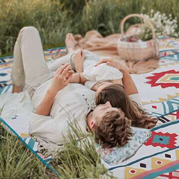 YRXRUS Picnic Blankets, Boho Picnic Mat for Waterproof Foldable, 79”x79” Extra Large Thick, Sandproof Oversized Outdoor Mat, for Parties, Camping, Park, Travel, Grass Gifts