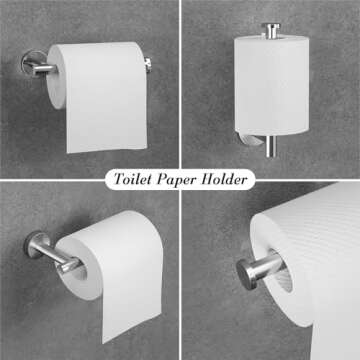 Brushed Nickel Bathroom Accessories Set - 5 Piece Round Stainless Steel Bath Hardware Accessory Including Towel Rack&Toilet Paper Holder&Towel Ring&Robe Towel Hook for Bathroom Wall Mounted.