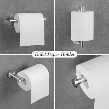 Brushed Nickel Bathroom Accessories Set - 5 Piece Round Stainless Steel Bath Hardware Accessory Including Towel Rack&Toilet Paper Holder&Towel Ring&Robe Towel Hook for Bathroom Wall Mounted.