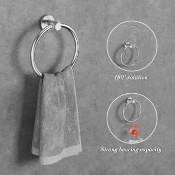 Brushed Nickel Bathroom Accessories Set - 5 Piece Round Stainless Steel Bath Hardware Accessory Including Towel Rack&Toilet Paper Holder&Towel Ring&Robe Towel Hook for Bathroom Wall Mounted.