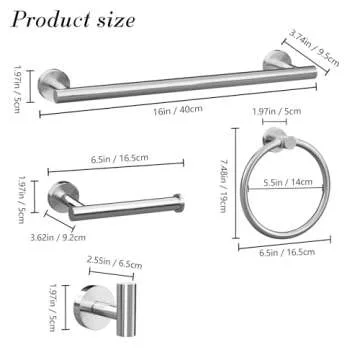 Brushed Nickel Bathroom Accessories Set - 5 Piece Round Stainless Steel Bath Hardware Accessory Including Towel Rack&Toilet Paper Holder&Towel Ring&Robe Towel Hook for Bathroom Wall Mounted.