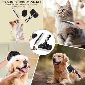 3PCS Dog Grooming Kit for Shedding & Bathing
