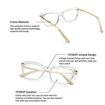 FEISEDY Cat Eye Glasses Frame Clear Lenses Lightweight Eyewear for Women B2440