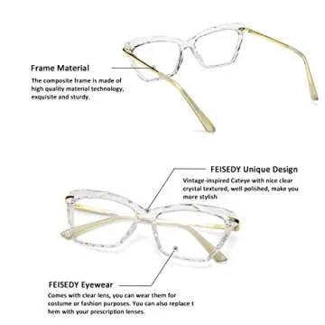 FEISEDY Cat Eye Glasses Frame Clear Lenses Lightweight Eyewear for Women B2440