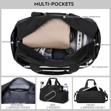 14 inch Small Gym Bag for Women & Men, Mini Duffel Bag for Travel Sports Lightweight Carry On Bag, Black