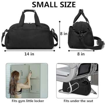 14 inch Small Gym Bag for Women & Men, Mini Duffel Bag for Travel Sports Lightweight Carry On Bag, Black