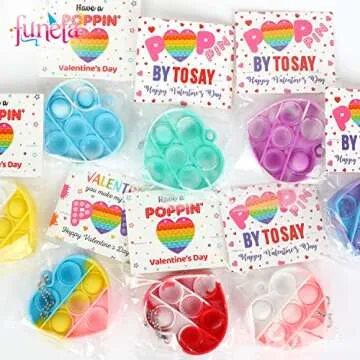 Valentines Pop Its for Kids Classroom Exchange, 30 Pack Fidget Valentines Day Cards for Boys and Girls class, Carded Pop It Keychain Valentines for School Classmate Valentines Gifts
