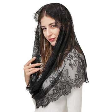 PAMOR Spanish Style Lace Traditional Vintage Inspired Infinity Shape Mantilla Veil Latin Mass Head C...