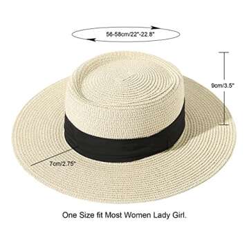 Lanzom UPF50+ Women Wide Brim Straw Panama Sun Hat Boater Summer Beach Sun Hat (Beige)