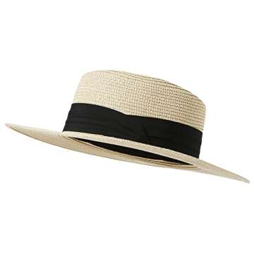 Lanzom UPF50+ Women Wide Brim Straw Panama Sun Hat Boater Summer Beach Sun Hat (Beige)